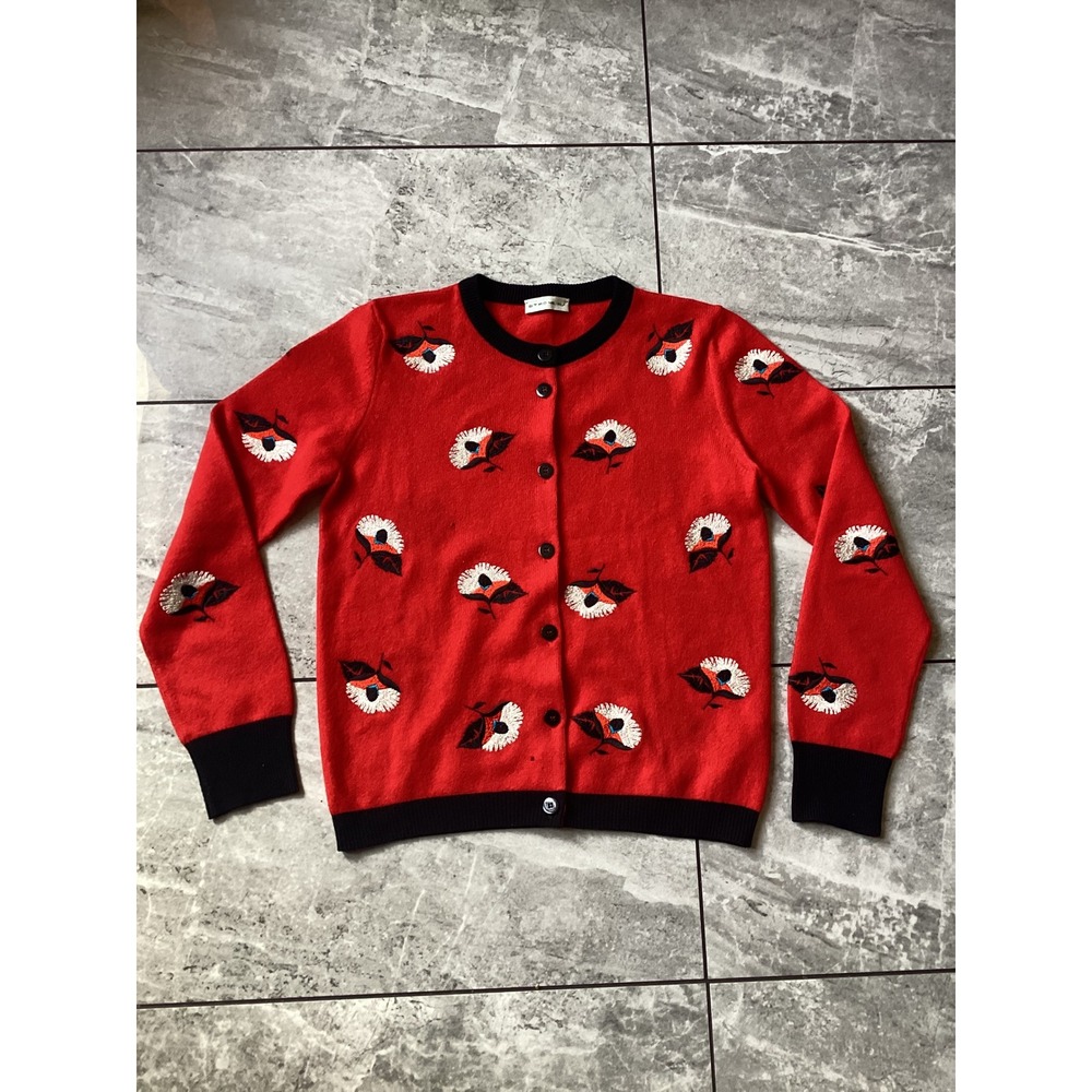 Etro Milano Red Floral Embroidered Wool Cashmere Cardigan Sweater Italy Size 46